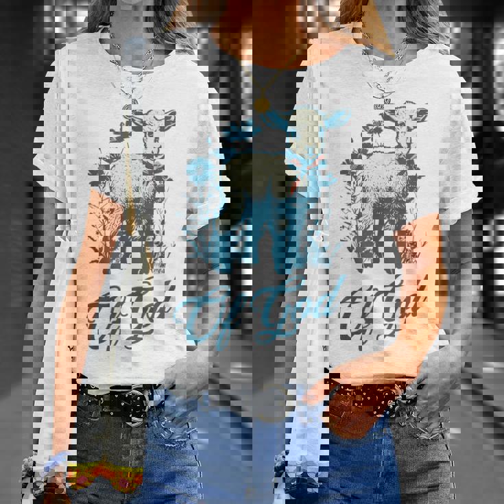 ラム オブ ゴッド キュート ヴィンテージ クリスチャン ラム デザイン 信仰 恋人 Tシャツ 彼女への贈り物