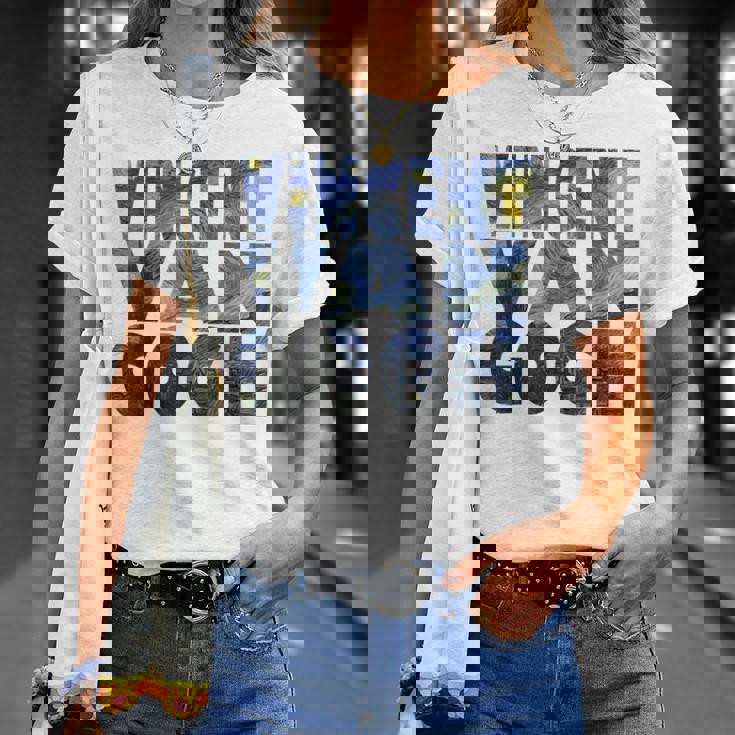 ヴィンセント・ヴァン・ゴッホ作「星月夜」 テキスト ミュージアムアート Tシャツ 彼女への贈り物