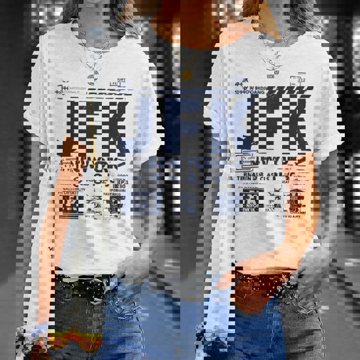 ヴィンテージ ニューヨーク Jfk 空港コード トラベルデイ レトロ Nyc 長袖tシャツ Tシャツ 彼女への贈り物