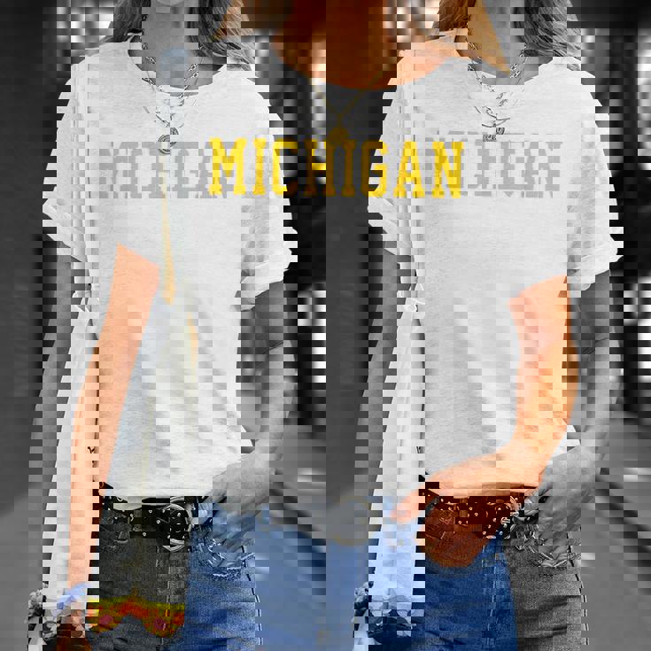 ヴィンテージ ミシガン メンズ ミシガン レディース レトロ ゴールド Tシャツ 彼女への贈り物