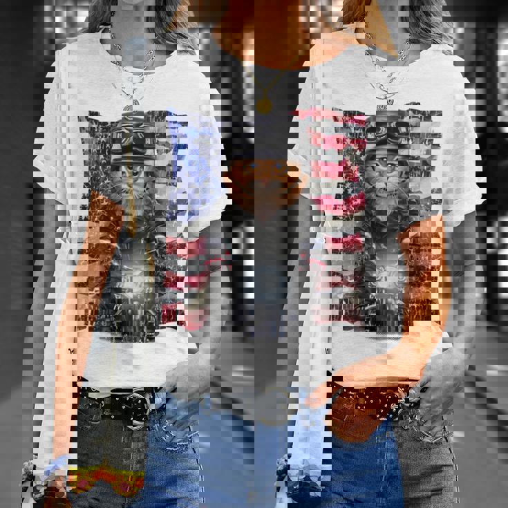 三毛猫 オレンジ猫 ねこ バイク 星条旗 アメリカ Tシャツ 彼女への贈り物