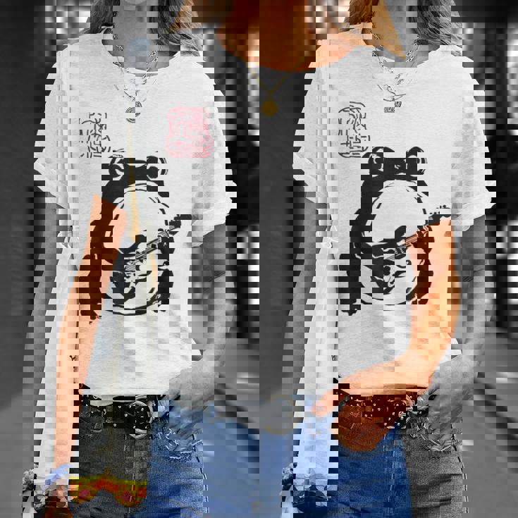 不機嫌そうなカエル 面白い ギター ロックミュージック アニメ 日本語 Tシャツ 彼女への贈り物