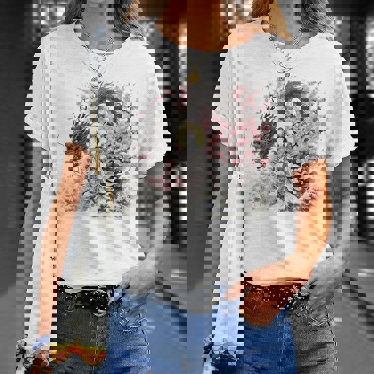 日本 浮世絵 観音菩薩 竜 桜 波 バックプリント 長袖tシャツ Tシャツ 彼女への贈り物