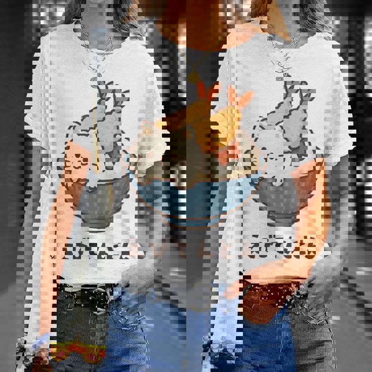 海老天丼 天丼 えび ご飯 ねこ 白猫 天丼好き 猫好き おもしろ かわいい猫 イラスト 猫キャラ 癒し 系 Tシャツ 彼女への贈り物