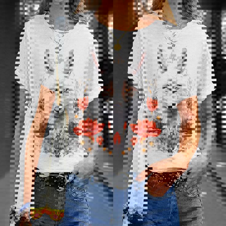 狐 アニマル柄 モチーフ 図面 イラスト 自然 狐 Tシャツ 彼女への贈り物