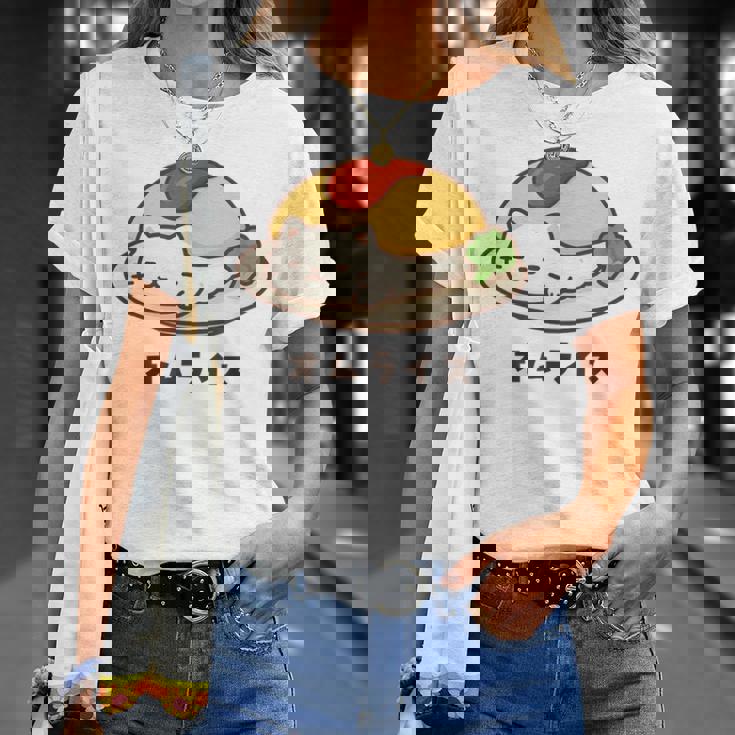 白猫×オムライスのゆるかわイラスト 猫好き・ごはん好き向け おもしろ ネタ系 癒しデザイン Tシャツ 彼女への贈り物