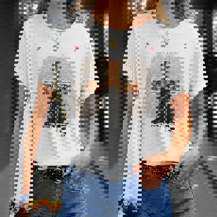 祈り 戦士 ライオン ユダ グラフィック クリスチャン クロスバック プリント Tシャツ 彼女への贈り物