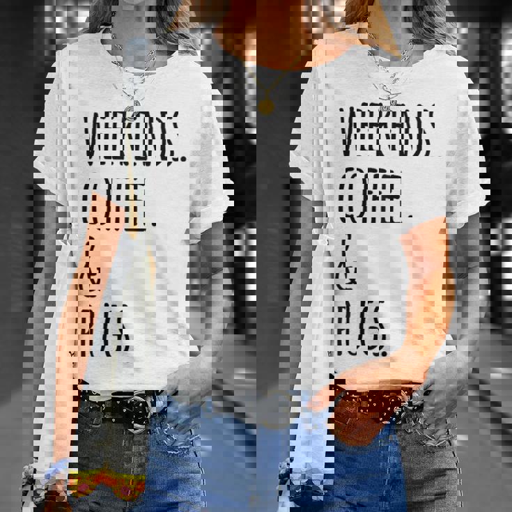 週末コーヒーパグ犬 Tシャツ 彼女への贈り物