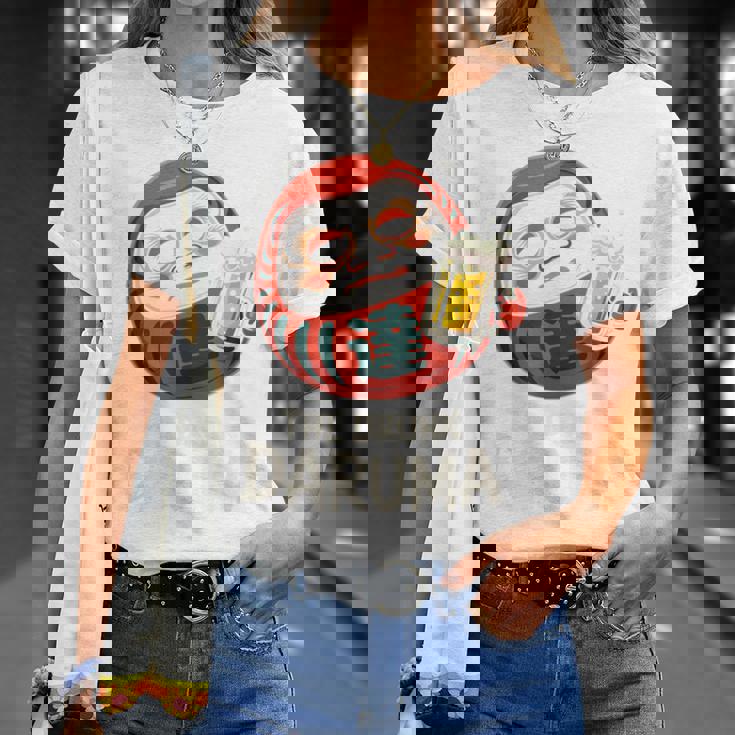酔っぱらい だるま 日本の漢字 お土産 ビール アート 日本 ユーモア Tシャツ 彼女への贈り物