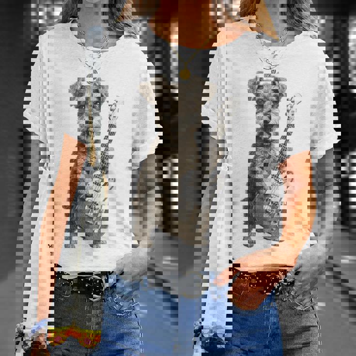 面白いtシャツ シュナウザー 犬 ギター イヌ メンズ 犬好き グッズ かわいい おもしろ 面白い 服 ネタ Tシャツ 彼女への贈り物