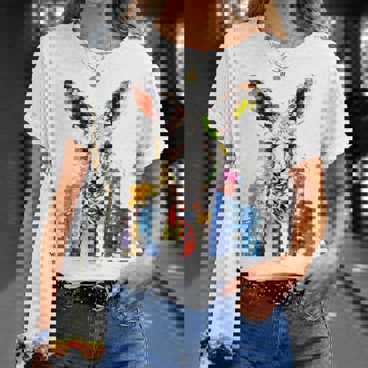 鮮やかなカンガルー、ネクタイ付き。 Tシャツ 彼女への贈り物