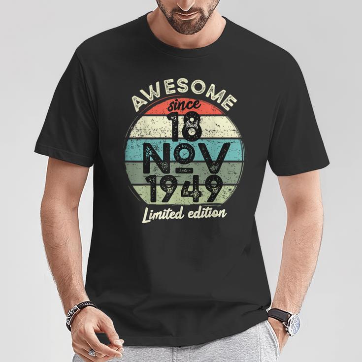 18 Novembre 1949 75E Anniversaire 75 Ans 2024 Anniversaire T-Shirt Cadeaux drôles