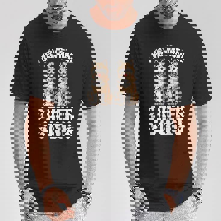 2 秋田犬前は普通だった 面白い秋田犬愛好家 長袖tシャツ Tシャツ 面白い贈り物