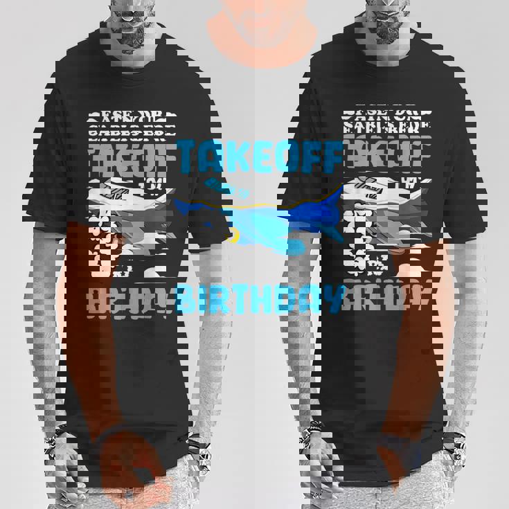 3歳の誕生日飛行機 パイロット固定シートベルト離陸飛行機 Tシャツ 面白い贈り物