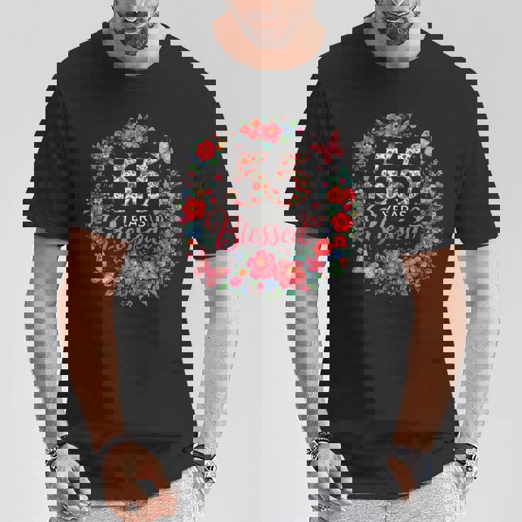 55 Years Blessed 55歳 フローラル 55歳の誕生日プレゼント Tシャツ 面白い贈り物