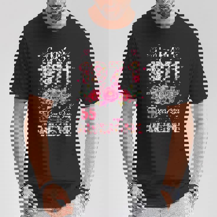 55歳 1971年4月 花柄 55歳 誕生日 男性 女性 Tシャツ 面白い贈り物