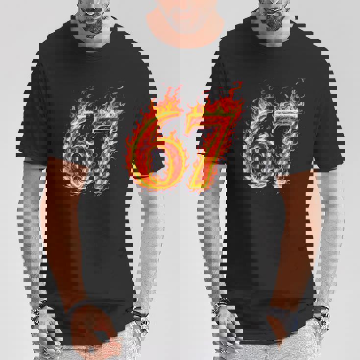 67 Fireixeven Meme Flames スラング 数字 面白い キッズ ティーン 長袖tシャツ Tシャツ 面白い贈り物