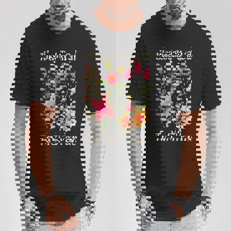 85歳 神様の祝福 かわいい庭の花 85歳の誕生日 長袖tシャツ Tシャツ 面白い贈り物