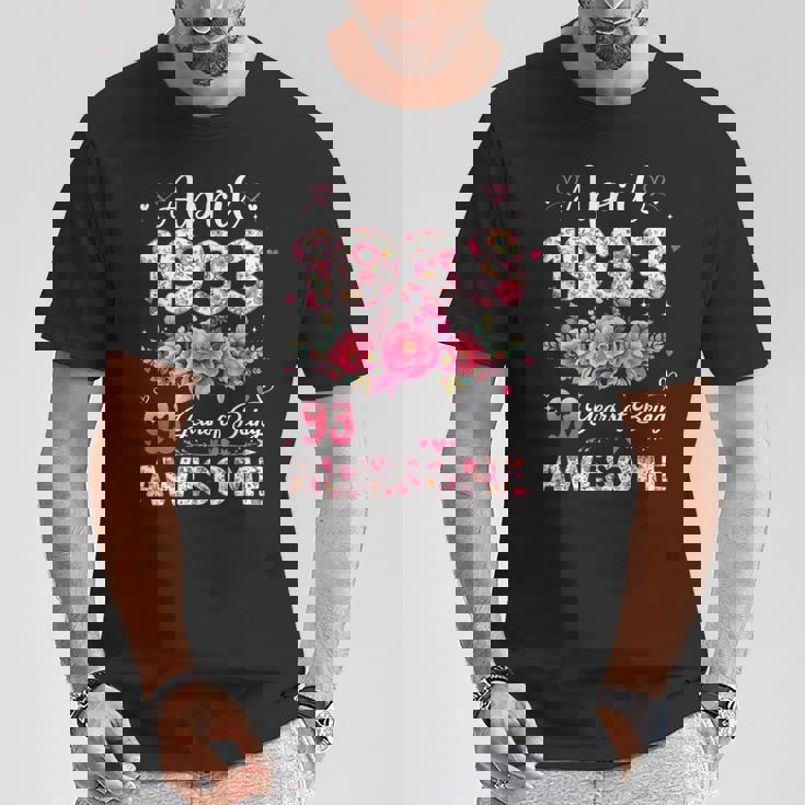 93歳 1933年4月 花柄 93歳 誕生日 男性 女性 Tシャツ 面白い贈り物