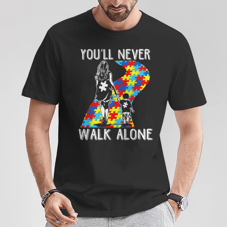 Autism Mom You Will Never Walk-Alone Support Autism Son T-Shirt Unique Gifts