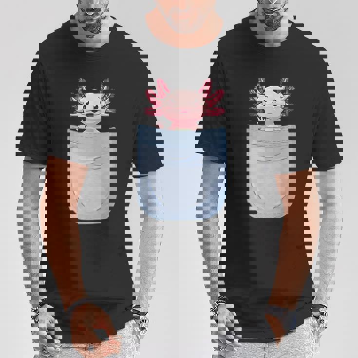 Axolotl ポケットに入った魚 両生類 ペット ホワイト アホロートル トカゲ Tシャツ 面白い贈り物