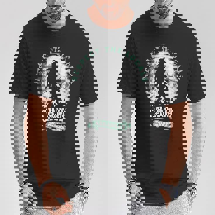 Caraway Arkansas Respect The Locals Bigfoot Sasquatch Moon T-Shirt Unique Gifts