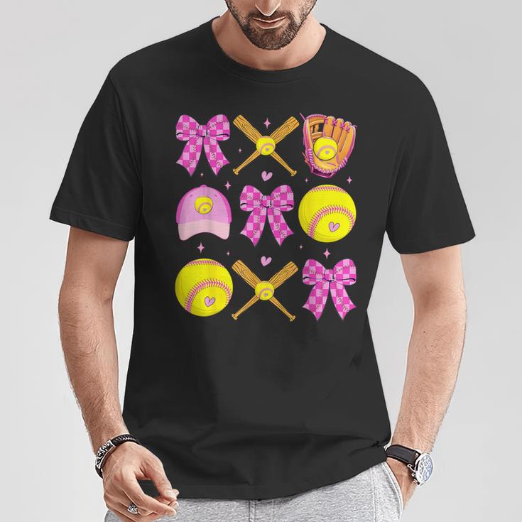 Checkered Mama Bow Cute Softball Mom Game Day Sports T-Shirt Unique Gifts