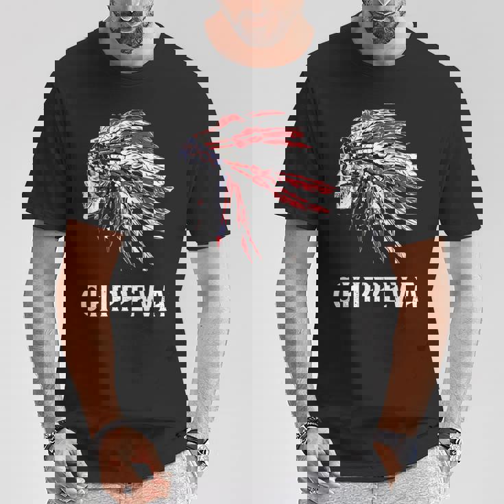 Chippewa ネイティブアメリカン アメリカ国旗 スカルヘッドレス 長袖tシャツ Tシャツ 面白い贈り物