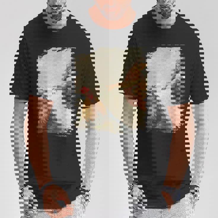 Creation Of Chicken Adam クラシック ミケランジェロ ニワトリ ファニー Tシャツ 面白い贈り物