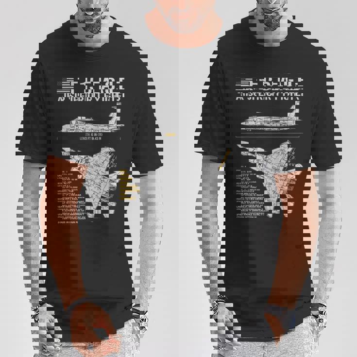 F-15イーグル航空機の設計図ジェット戦闘機データ Tシャツ 面白い贈り物