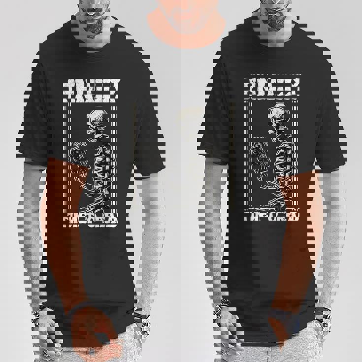 Finally Time To Read Book Lover Bookworm スケルトン 面白い本 Tシャツ 面白い贈り物