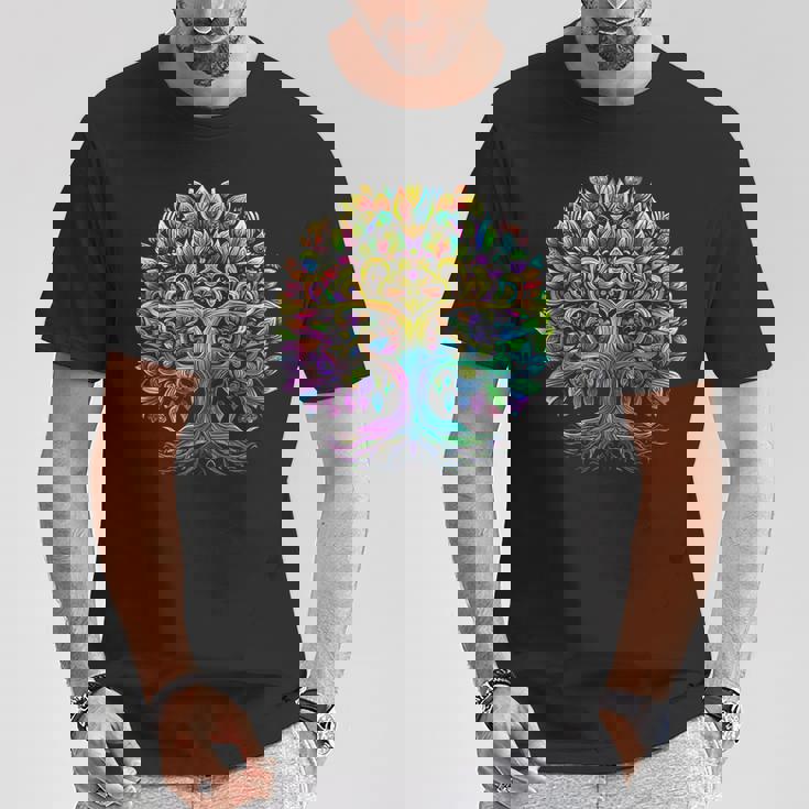 Full Foliage Tree Of Life 葉がいっぱいのレインボー生命の木 Tシャツ 面白い贈り物
