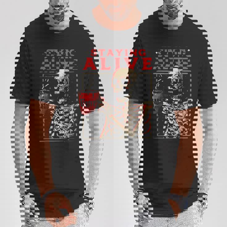 kulltaying Alive スケルトン ドリンクコーヒー Tシャツ 面白い贈り物