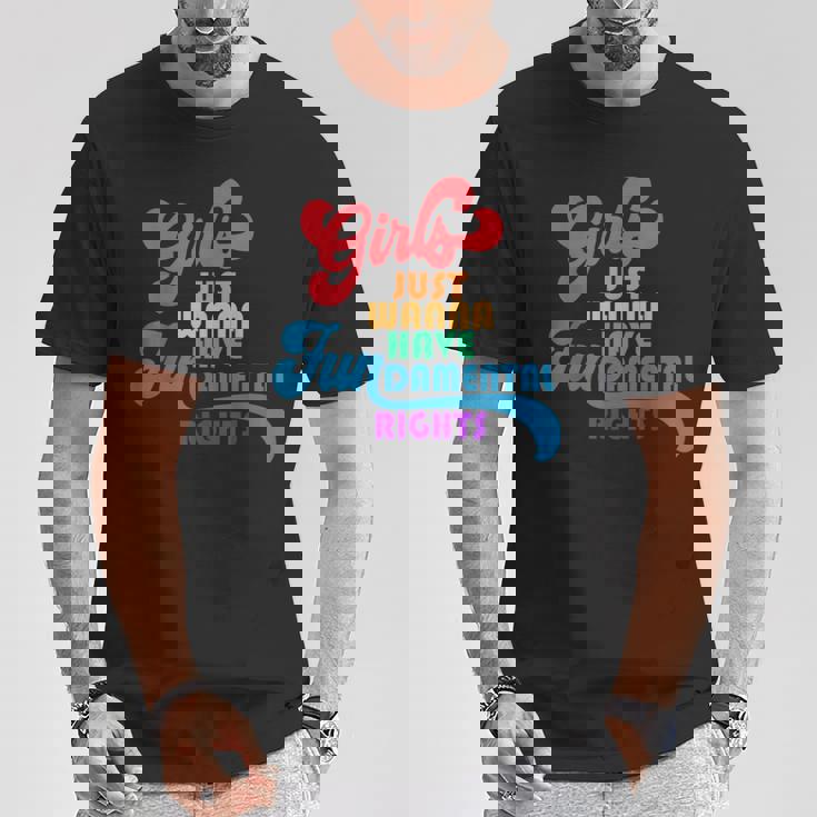 Girls Just Wanna Have Fundamental Rights カラフル レインボー Tシャツ 面白い贈り物