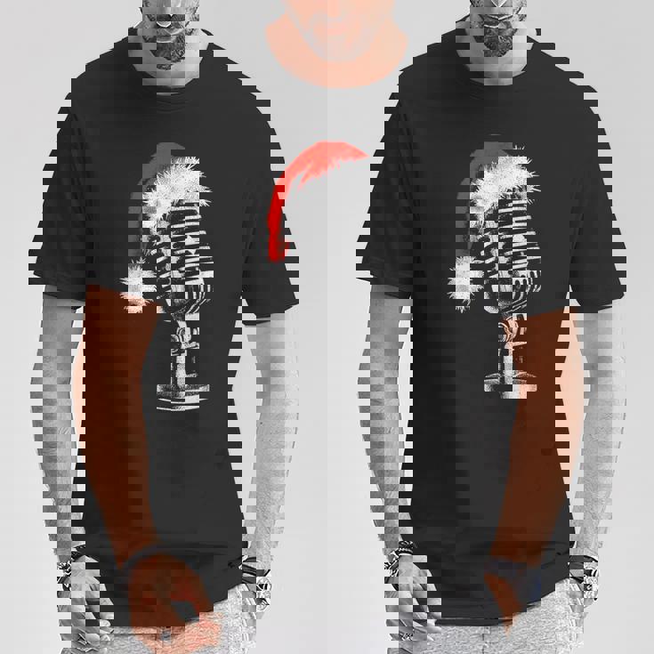 Gorro De Papá Noel Con Micrófono -Intage Karaoke Navidad Amante Camiseta unisex Regalos divertidos