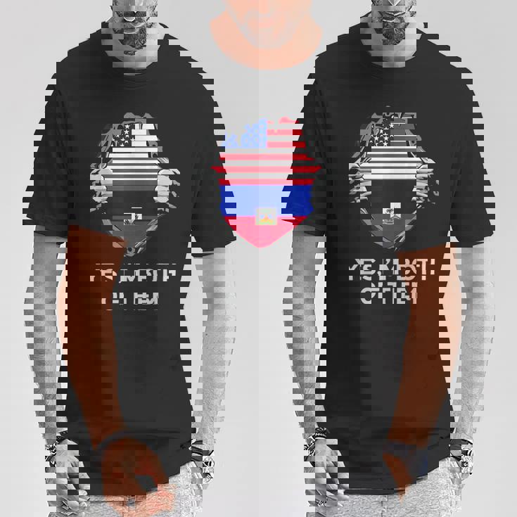 Half American Half Haitian Usa Haiti Flag メンズ レディース Tシャツ 面白い贈り物