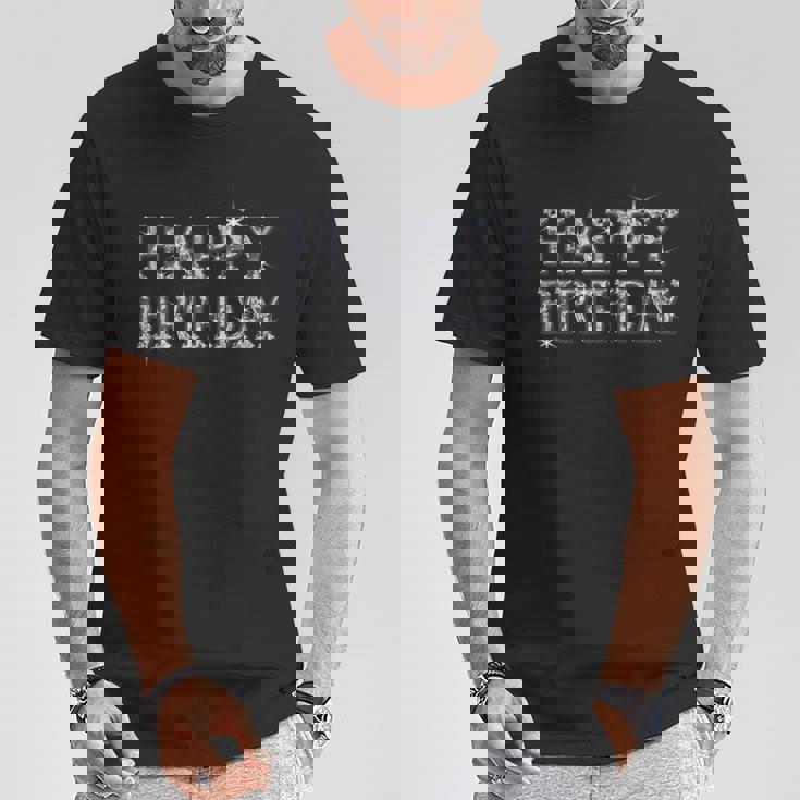 Happy Birthday ハッピーバースデー【ダイヤモンドip フォント】お誕生日 キラキラ 面白い Tシャツ 面白い贈り物