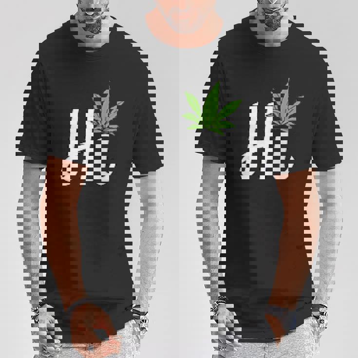 Hi Hello マリファナの葉 ハッピーファニー大麻 ウィード パイナップル Tシャツ 面白い贈り物