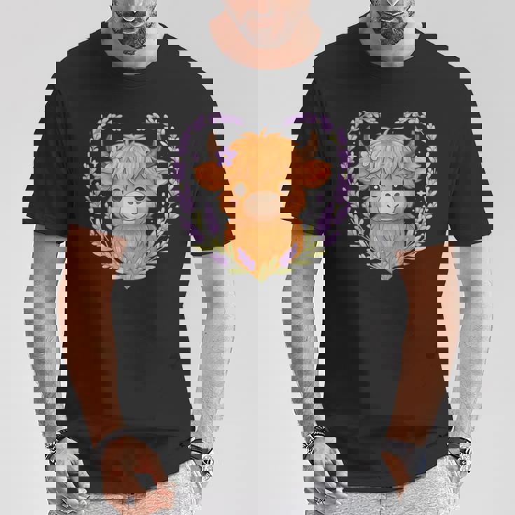 Highland Cow Lavender Heart T-Shirt Unique Gifts