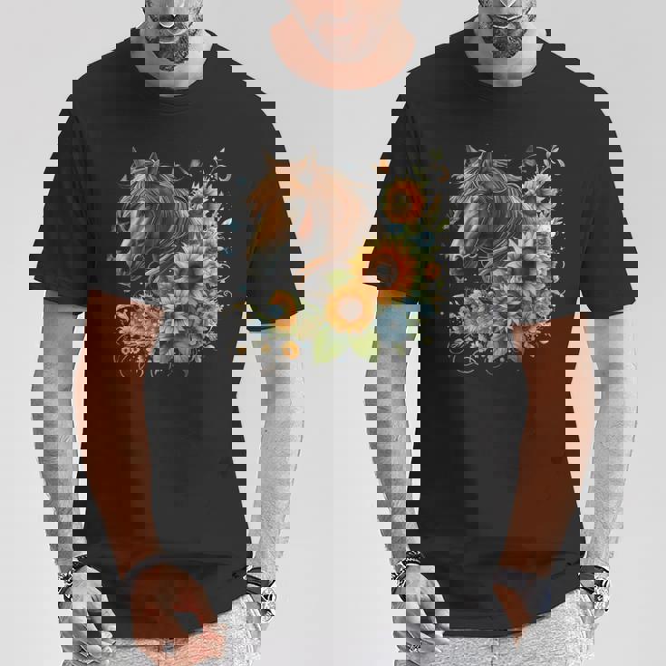 Horse Sunflower Butterfly Country Western Boho Horses Riding T-Shirt Unique Gifts