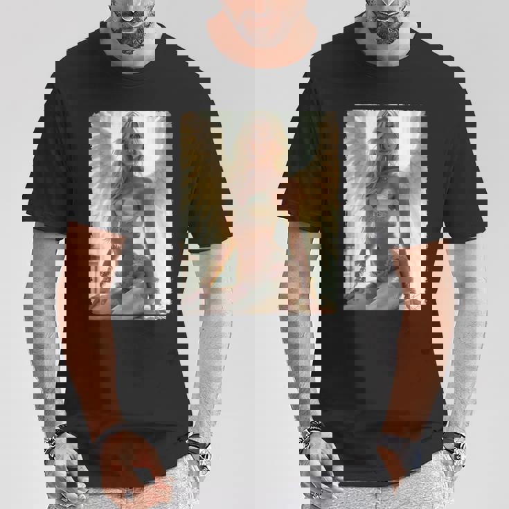 Hot Girl On 男性用 セクシーな天使の座り グランジ 長袖tシャツ Tシャツ 面白い贈り物