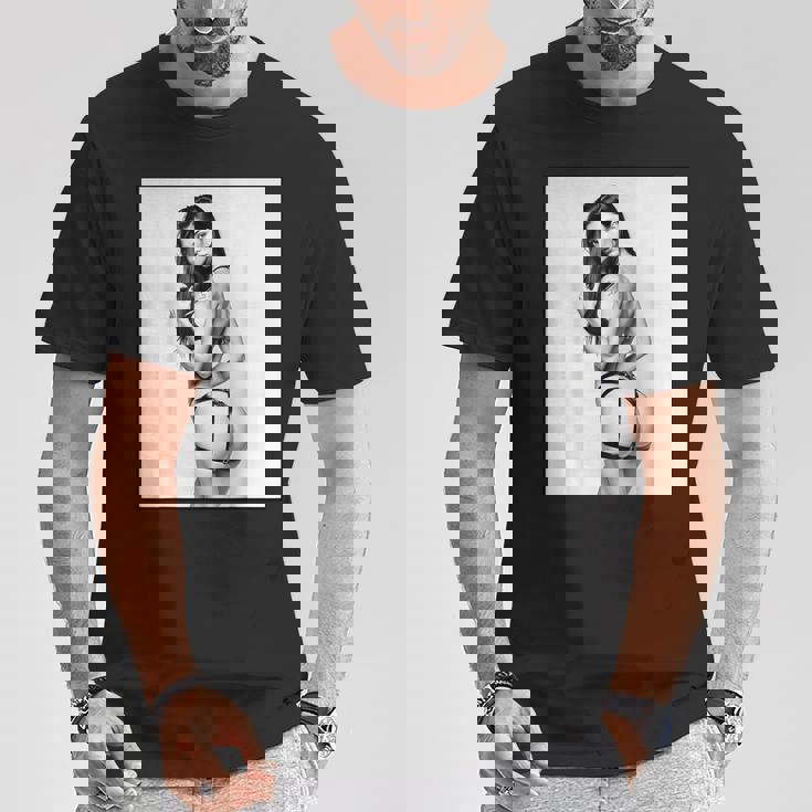 Hot Girl On 男性用 セクシー ブルネット ピンナップガール B&W Tシャツ 面白い贈り物