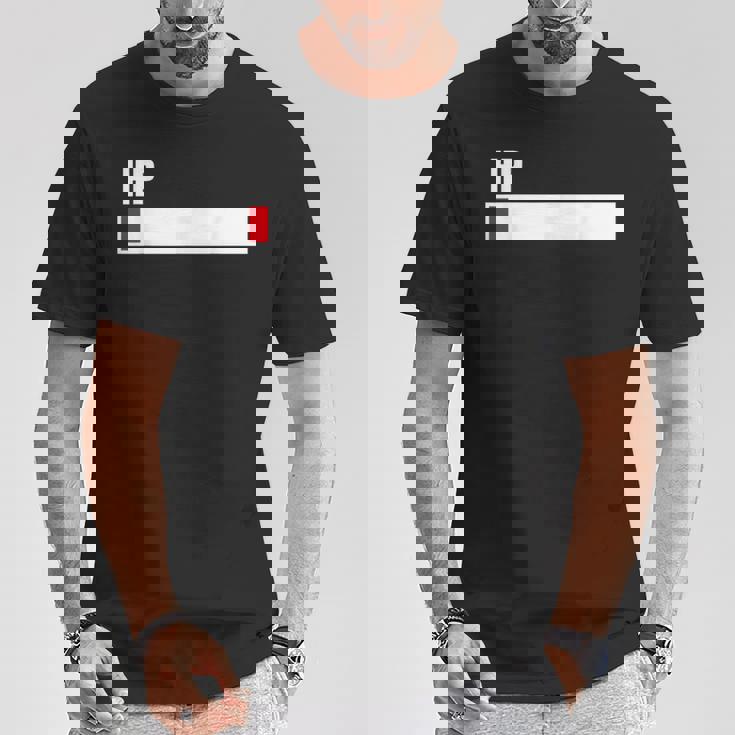 Hpが残りわずか 体力がない 限界 おもしろ ユーモア ゲーム Hpバー 黒 他カラー メンズ レディース 大きいサイズ Tシャツ 面白い贈り物