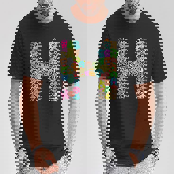 Hモンスターズ アルファベットネーム イニシャル キュート モノグラム Tシャツ 面白い贈り物