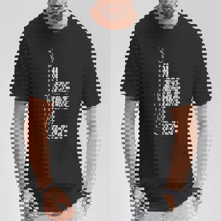 In Jesus Name I Play ギター クリスチャン ギタープレーヤー Tシャツ 面白い贈り物