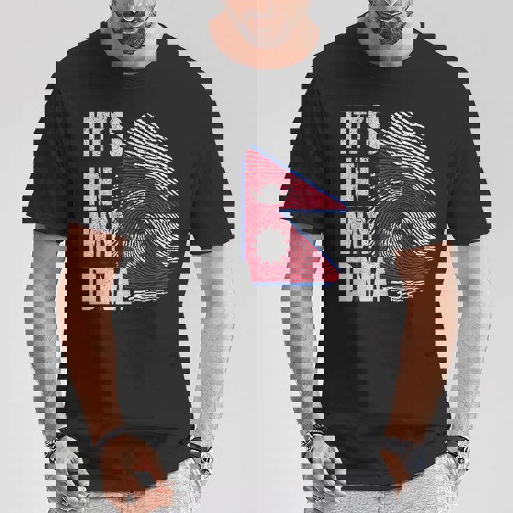 It's In My Dna ネパール ネパール国旗 指紋 Tシャツ 面白い贈り物