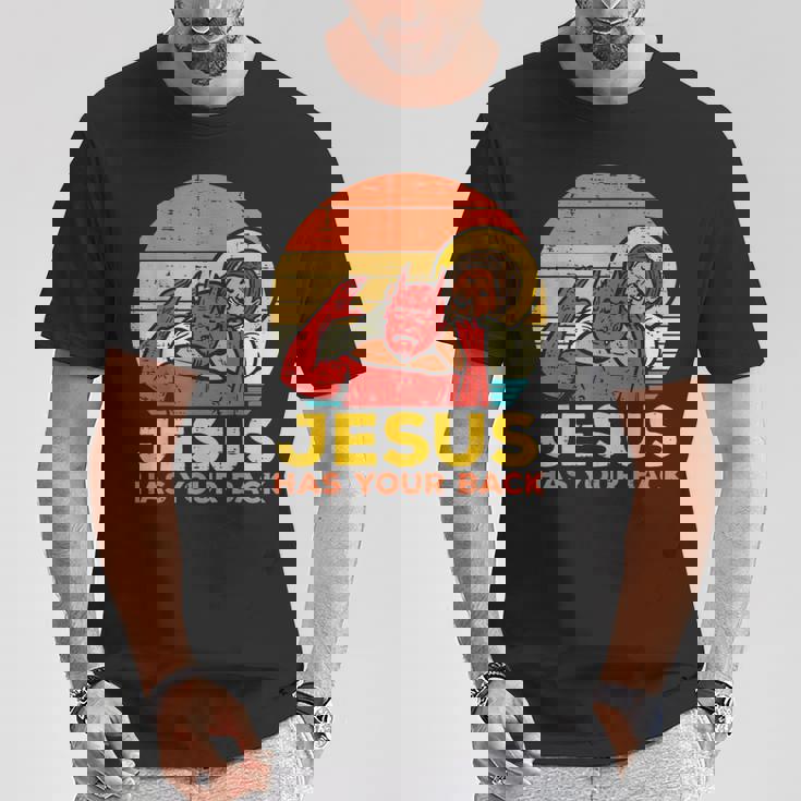 Jesus Has Your Back Jiu Jitsu レトロ クリスチャン メンズ レディース キッズ Tシャツ 面白い贈り物