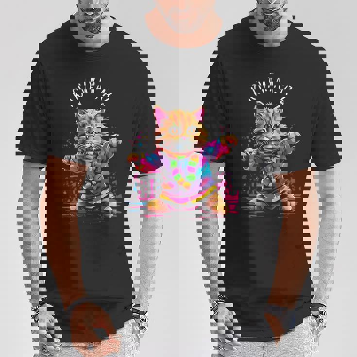 Koaya アリゾナ 踊る猫 カラフル かわいい キティ デザイン 長袖tシャツ Tシャツ 面白い贈り物