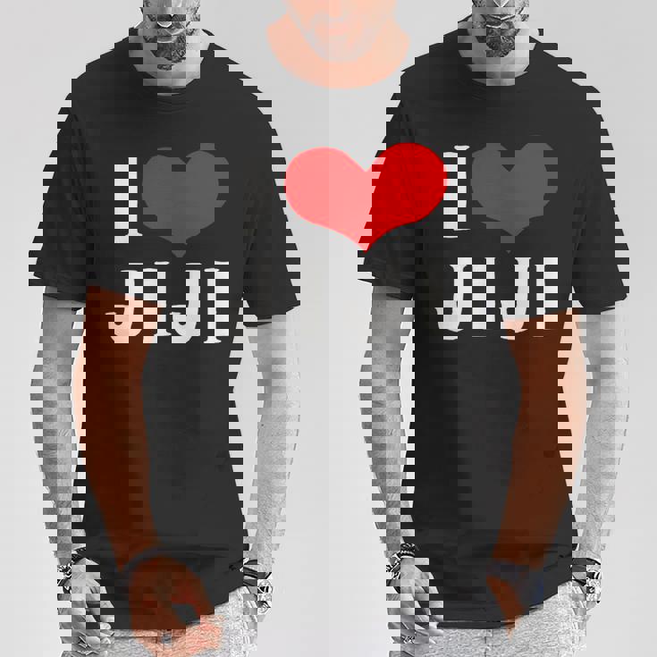 I Love Jiji 愛 ハート じーじ じいじ おじいさん 父の日 家族 家族写真 記念写真 おもしろ かわいい Tシャツ 面白い贈り物