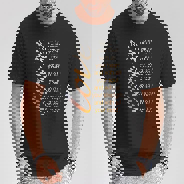 Love The Lord With All Your Heart 聖書の言葉 Tシャツ 面白い贈り物